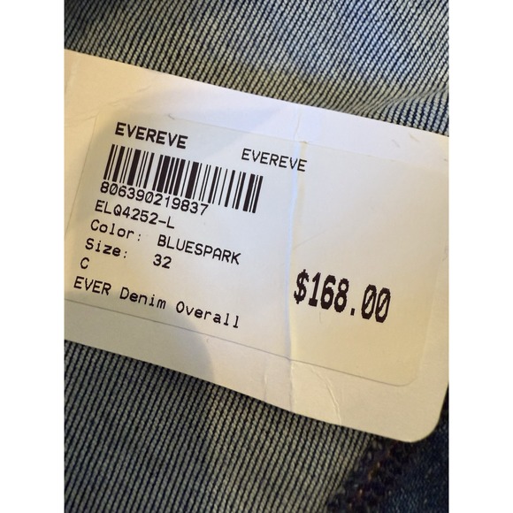 $168 NWT Evereve Ever Denim Overall Bluespark Size 32 Wide Leg Cropped Overalls - Picture 5 of 6